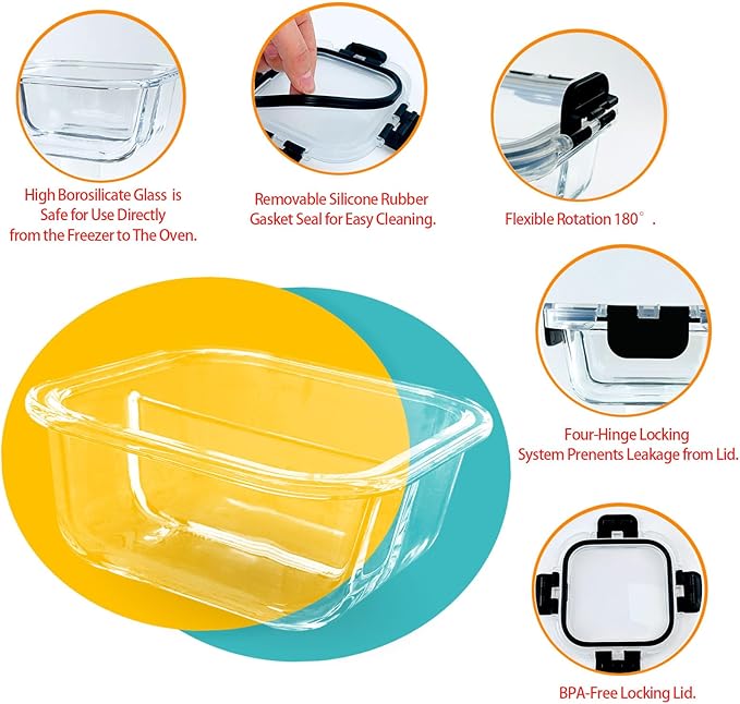 Bariatric Meal Prep Containers, Glass Bariatric Portion Control Containers, 3 Pack Food Storage Containers with Lids, Bariatric Must Haves, 8 oz Reusable Glass Snack Containers with Lids