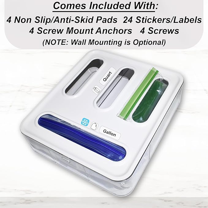Bag Storage Organizer for Kitchen Drawer, Plastic Bag Container Holder, Baggie Dispenser for Gallon, Quart, Sandwich, Snack, Kitchen Organizers and Storage