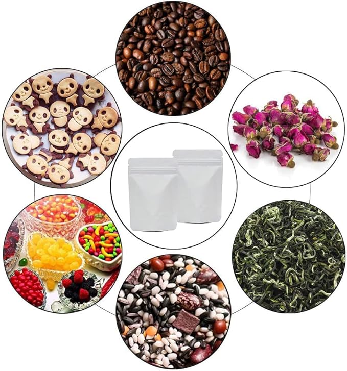 100 Pieces Mylar Bags - 4x6 Inches Mylar Food Storage Bags Resealable Foil Pouch Bags Stand Up Ziplock Bag Bulk (White)