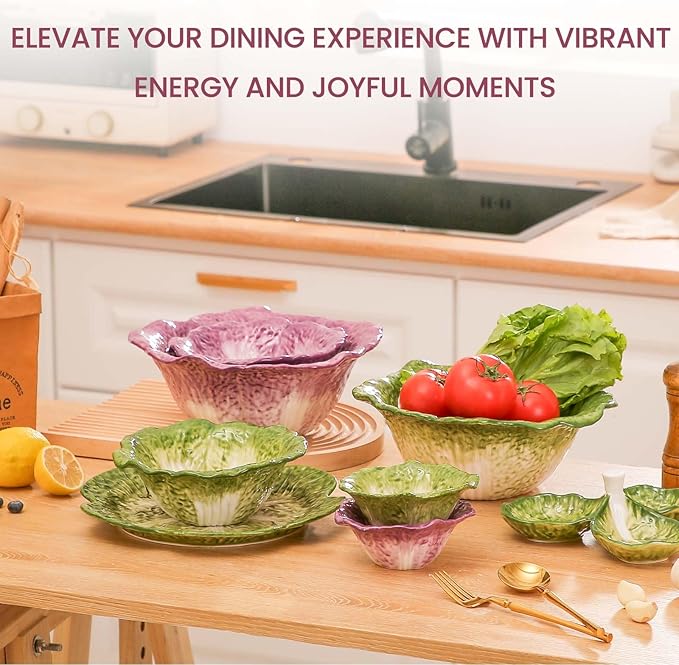 KXZ Purple Cabbage ramen Bowl -16 oz pasta bowl, dishwasher and microwave safe, perfect for salads, party fruit bowls, ceramic pho soup bowls