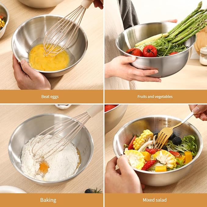 Stainless Steel Mixing Bowls-3 Packs Thicker Stainless Steel Mixing Bowls Set- Nesting Bowls for Space Saving Storage, Great for Cooking, Baking, Prepping