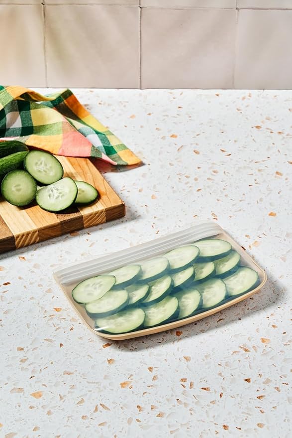 W&P Porter Silicone Reusable Storage Bag, Sandwich (10oz Flat), Oat, Food Storage Container, Microwave and Dishwasher Safe, Easy Cleaning