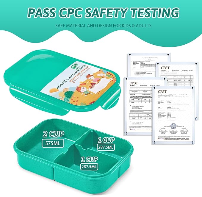 MISS BIG® Bento Box,Bento Box for Kids,Lunch Box Kids,Ideal Leakproof Kids Lunch Box,Lunch Containers No BPAs and Chemical Dyes,M/W,D/W & Fridge Safe(1150ml Green)