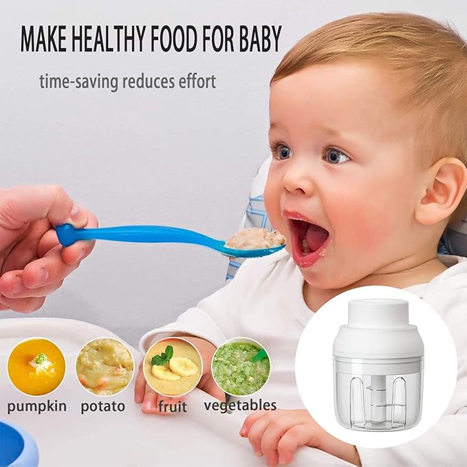 Electric Mini Food Chopper,250ML Portable Garlic Chopper with USB Charging Function, Mini Food Slicer for Onion Vegetables Chili Ginger Meat Nuts Fruits Salad (White)