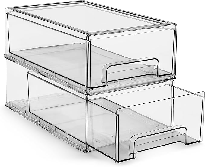 Sorbus Medium Clear Storage Drawers (4 Pack) – Stackable Organizer Drawers for Pantry, Kitchen, and Fridge – Pull-Out Acrylic Storage Bins with Handles
