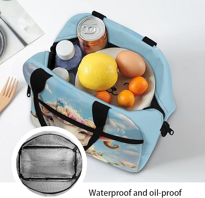 Showudesigns Goat Lunch Bag for Kids Girls Lunch Boxes for School 10-12 Lightweight Bento Cooler Bag Cute Insulated Lunchbox Container Picnic Bags Crossbody Purse Blue