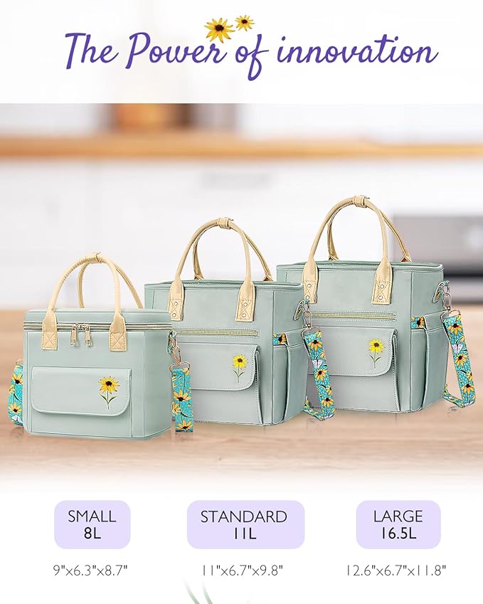 Deluxe Large Insulated Lunch Bag Box Women - Leakproof Waterproof Cooler with Multi Pockets Removable Strap for Work Picnic - Teacher Mothers Day Christmas Birthday Gifts