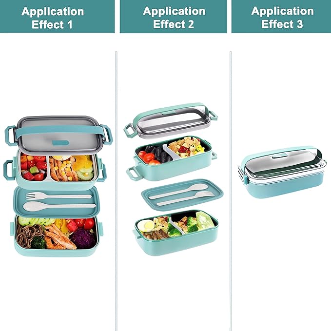 Stainless Steel Bento Box for Adults&Kids,Japanese Leakproof Lunch Box Divided Food Meal Storage Containers Set Stackable 2 Layer for Children School Picnic Matcha Green