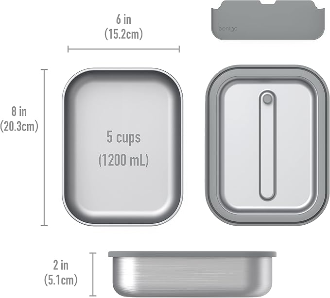 Bentgo MicroSteel Leak-Proof Lunch Box - Microwave-Safe, Oven-Safe, Bento-Style Container with Removable Divider, Airtight Lid, Sustainable Design, Odor & Stain Resistant (Stainless Steel)