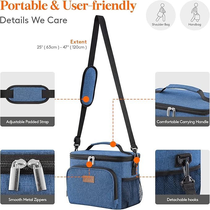 Lifewit Reusable Insulated Lunch Bag for Men, Lunch Box Women, Portable Cooler Freezable Soft Lunchbox Leakproof with Adjustable Shoulder Strap for Adult for Work Picnic or Travel, Dark Blue 9L