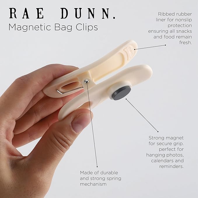 Rae Dunn Bag Clips with Magnet - Food Clips, Chip Clips, Bag Clips for Food Storage with Air Tight Seal Grip for Bread Bags, Snack Bags and Food Bags, Pack of 20, Blue