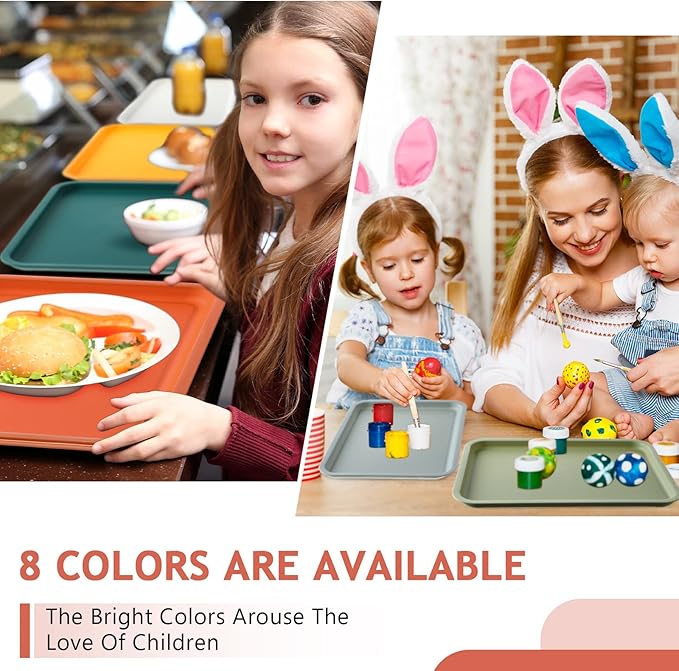 18 Pcs Plastic Fast Food Trays Bulk Colorful Restaurant Serving Cafeteria Grill School Lunch Trays Rectangular Serving Platter for Kitchen Hotel Restaurant, 9 Colors (9 x 12 Inch)