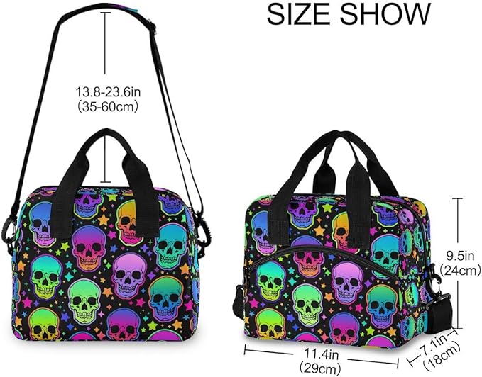 MNSRUU Insulated Lunch Bag Bright Skulls Lunch Box Cooler Bag Reusable Leakproof with Adjustable Shoulder Strap For Work School