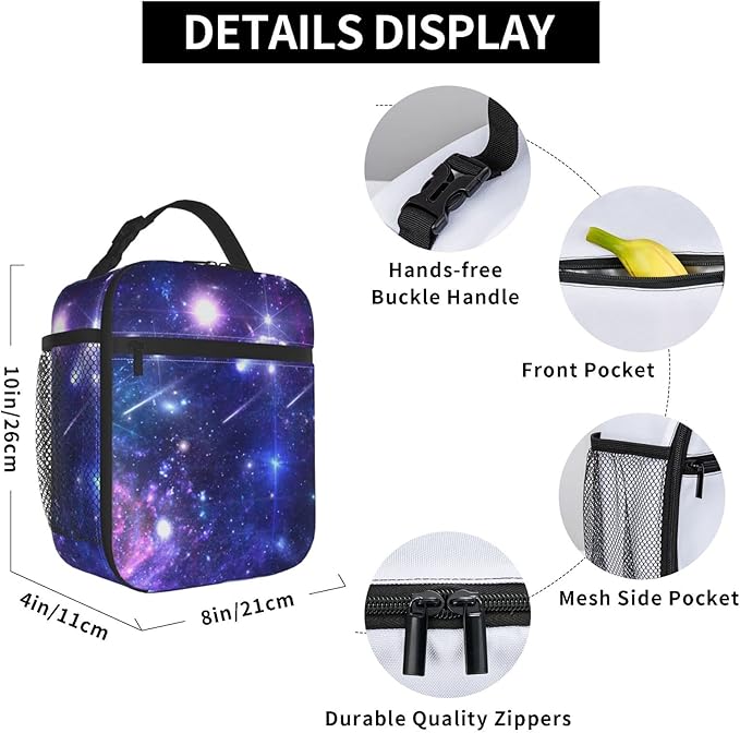 YETTA YANG Nebula Galaxy Purple Colorful Portable Lunch Bag Insulated Lunch Box Reusable Totes For Women Men Work Picnic Camping