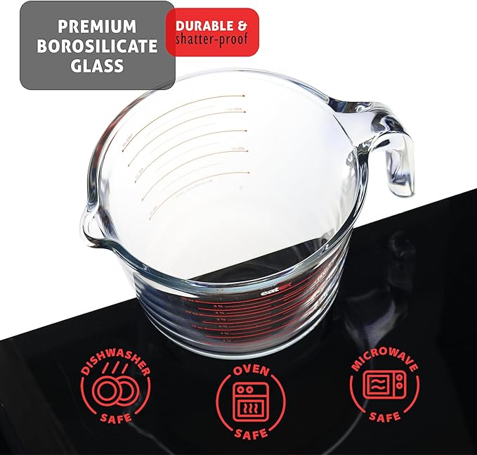 Eatex Glass Measuring Cups Set of 3 - Liquid Measuring Cups, Glass Measuring Cup Set - 1,2,4 Cup Measuring Cup - Dishwasher Oven, Microwave Safe Measure Cups