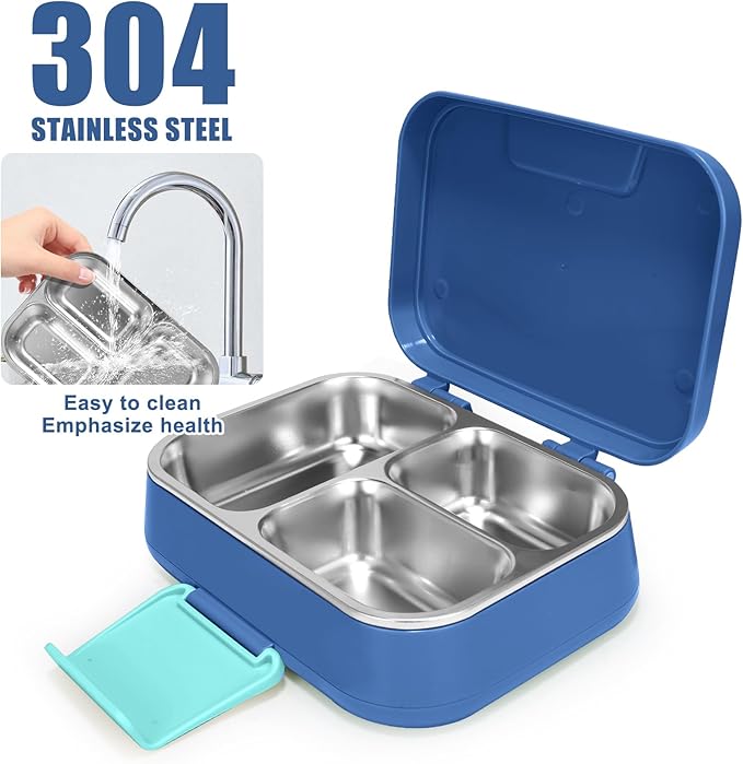 Stainless Steel Lunch Box Leakproof 1000ml Bento Box with 3-Compartment Removable Tray, Eco-Friendly Food Container for Kids & Adults, Office, Travel, BPA Free (Blue)