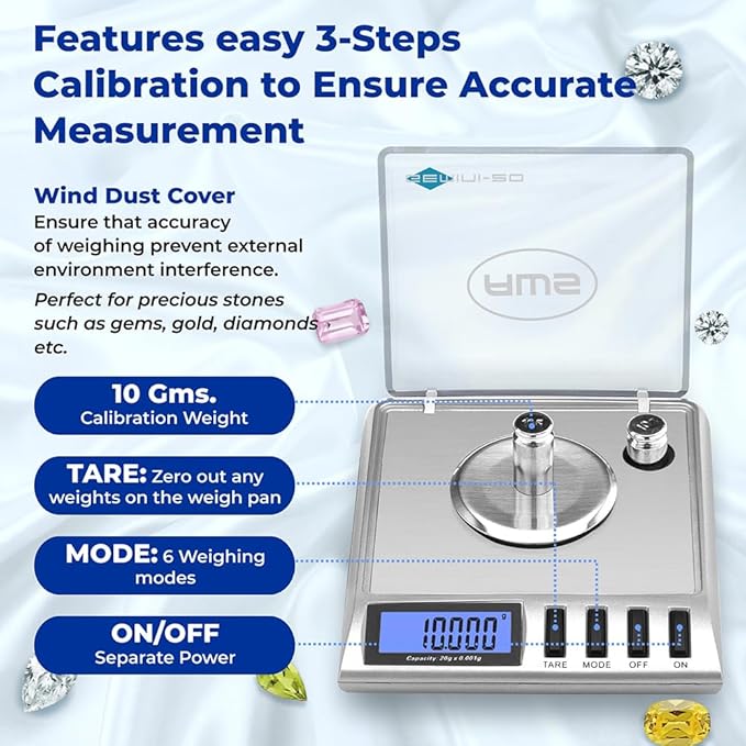 AWS Gemini-20 Milligram Scale 20g x 0.001g – Digital Jewelry/Lab Scale for Powder, Gold, Gems – Includes Calibration Weights, Tweezers & Tray – Tare, Cal, 6 Units, Pocket Size Mg Scale (Silver)