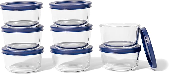 16-Piece Glass Food Storage Containers Set (8 Containers + 8 BPA-Free Lids) | 1-Cup, Leakproof | Microwave, Freezer, Oven & Dishwasher Safe | Ideal for Meal Prep & Pantry Organization