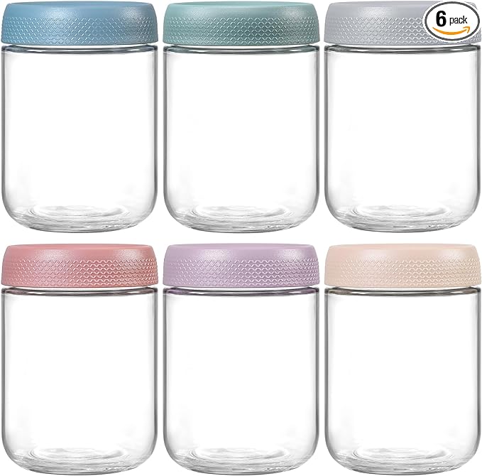 NETANY 6-pack 16 oz Overnight Oats Containers with Lids, Glass jars with Airtight Lids, Wide mouth Mason Salad jars, Glass Food Storage Containers for Snacks Yogurt Spice Sugar