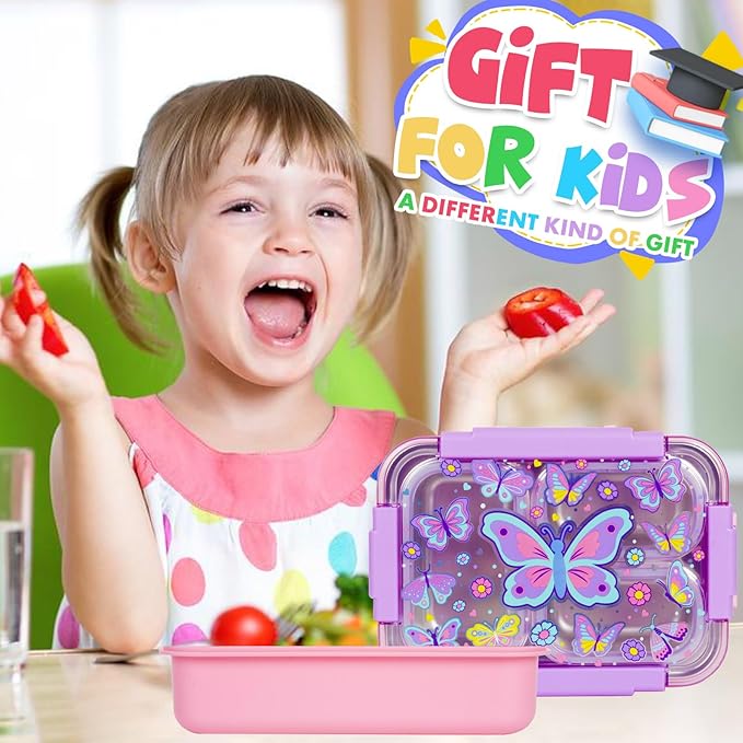 Stainless Steel Bento Lunch Box for Kids, 710ml/23.5oz BPA-Free Leak-Proof Food Containers with 3 Compartments, Back to School Students Daycare Lunches Snack Container Size for Ages 3-7