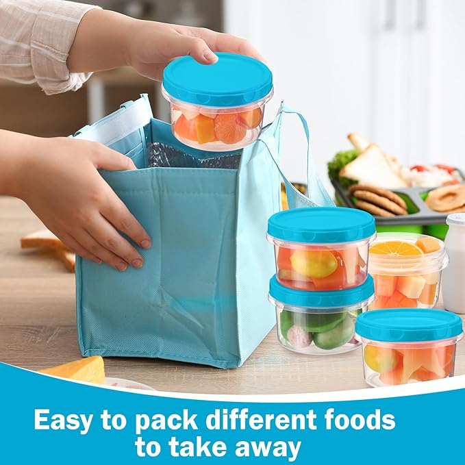 Sieral 36 Pack 8 oz/ 250 ml Freezer Containers with Lids Plastic Twist Top Deli Jars Reusable Freezer Storage Containers for Food Round Wide Mouth Lunch Snacks (Sky Blue)