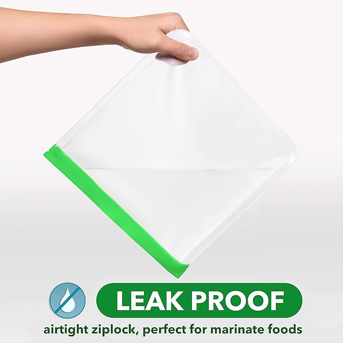 GREENZLA Planet Friendly Reusable Freezer Bags, 8-Pack Extra Thick and Leakproof & Resealable - For Safe Food Storage, Marinating, Snacks, & Meal Prep, Reusable Bags for Food, & Freezer Safety