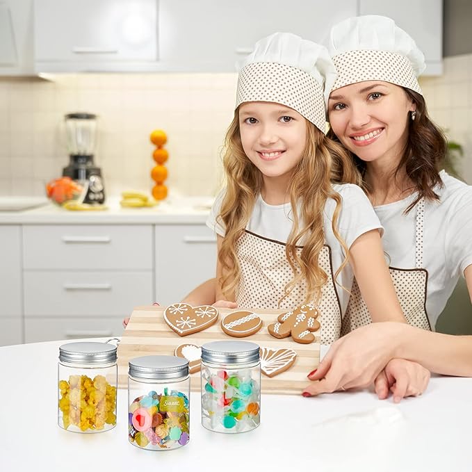Aoriher 48 Pcs 8oz Plastic Mason Jars with Lids Round Clear Plastic Jars Containers Refillable Small Empty Storage Containers Food Canisters for Kitchen Storage(Silver)