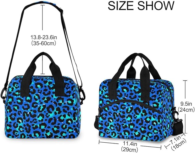 MNSRUU Insulated Lunch Bag - Blue Green Leopard Lunch Box Cooler Bag with Adjustable Shoulder Strap for Work School