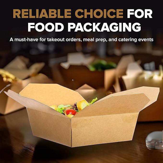 49oz Disposable Kraft Take-Out Containers - Microwaveable, Leak-Proof, Oil-Resistant, Eco-Friendly Food Boxes for Restaurants, Catering, & Meal Prep (50 Pack)