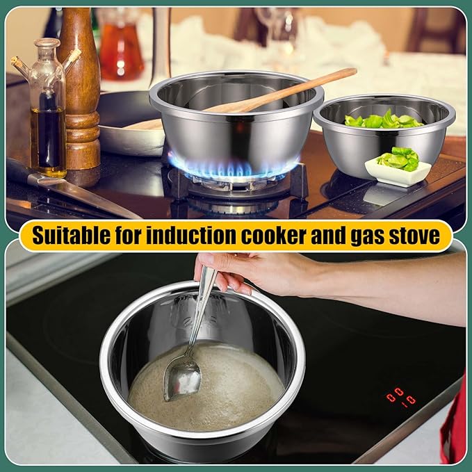 Tioncy 4 Pcs 304 Stainless Steel Microporous Colander with Mixing Bowl 2 QT & 4 QT Rice Strainer Fruit and Vegetables Washer Strainer Bowl for Draining Cooked Pasta, 2 Sizes
