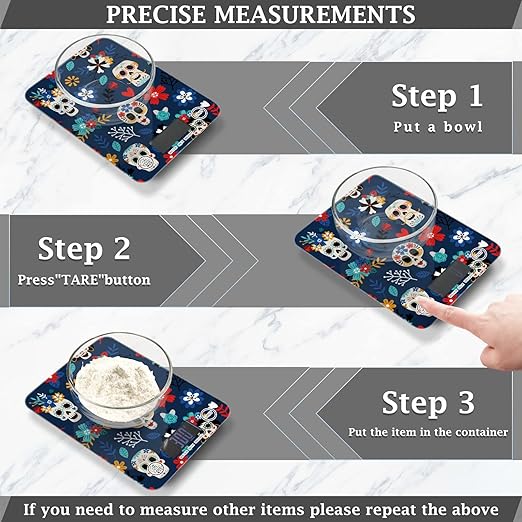 Food Scale Kitchen Digital Scale Food Ounces and Grams Dieting Baking Cooking Waterproof Glass Panels LCD Display,4 Units Scale Tare Function Some Blue Skull