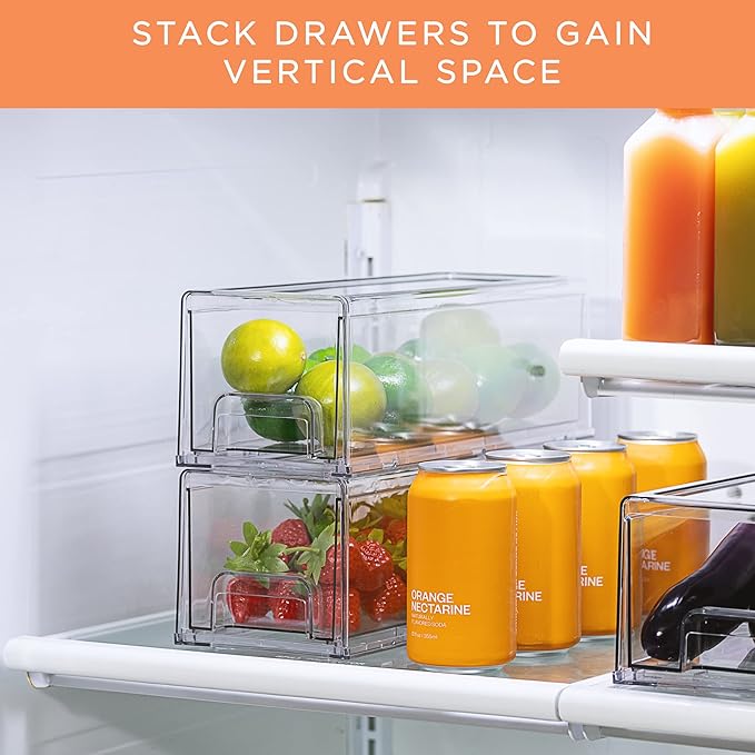 Sorbus Small Wide Clear Storage Drawers (2 Pack) – Stackable Storage Drawers for Pantry, Fridge, or Cabinet – Slide Out Clear Bins with Handles for Organizing