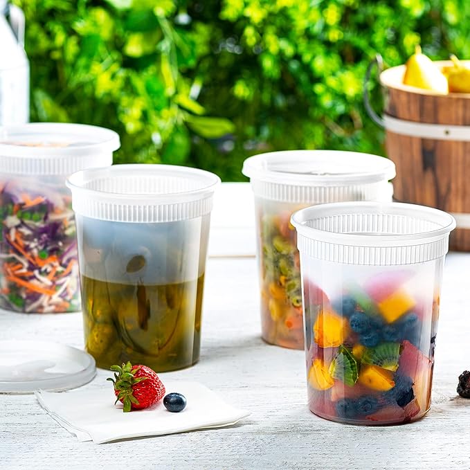 GUSTO [32 oz. - 24 Count Plastic Deli Containers with Lids - Disposable Food Storage Containers With Airtight Lids, Ideal for Soups, Stews, and Meal Prep - Formerly Comfy Package (32 oz.)