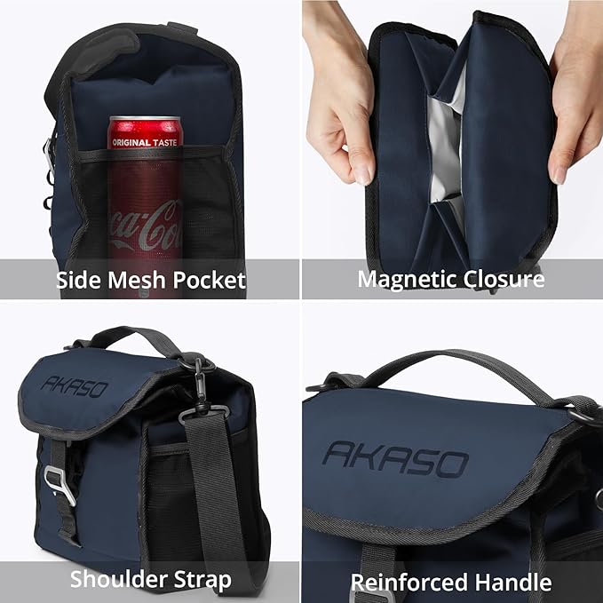 AKASO Insulated Cooler Lunch Bag Packable Lunch Box 12 Can Cooler Bag with Adjustable Shoulder Strap for Office Picnic, Blue