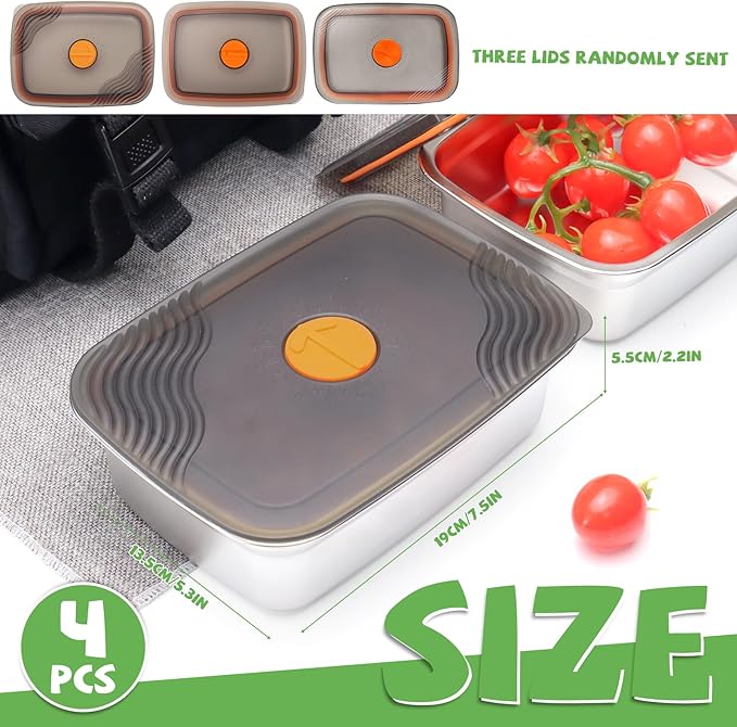 4pcs Stainless Steel Containers with Lids, Reusable Food Storage Containers, Stainless Steel Lunch Box for Office Travel