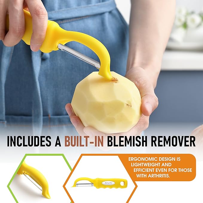 Spring Chef Premium Swivel Vegetable Peeler, Yellow & Stainless Steel Magnetic Measuring Cups, Set of 7, Black - 2 Product Bundle