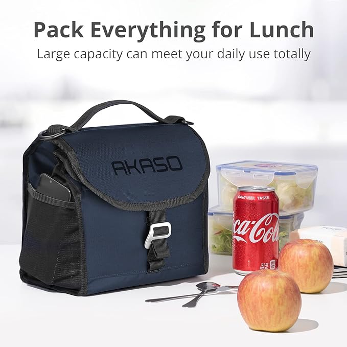 AKASO Insulated Cooler Lunch Bag Packable Lunch Box 12 Can Cooler Bag with Adjustable Shoulder Strap for Office Picnic, Blue