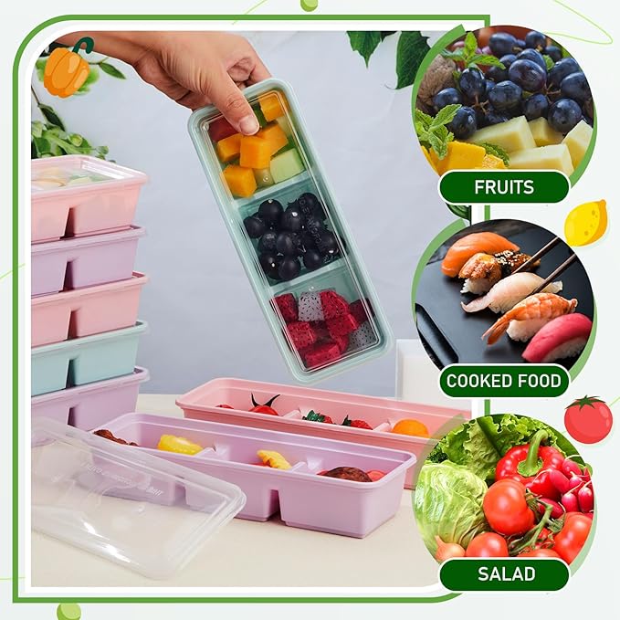Hushee 10 Pack 17 oz Small Meal Prep Containers 3 Compartments with Lids Disposable Plastic Bento Boxes Travel Lunch Food Boxes Reusable Stackable for Office Picnic (Purple,Pink,Mint Green)