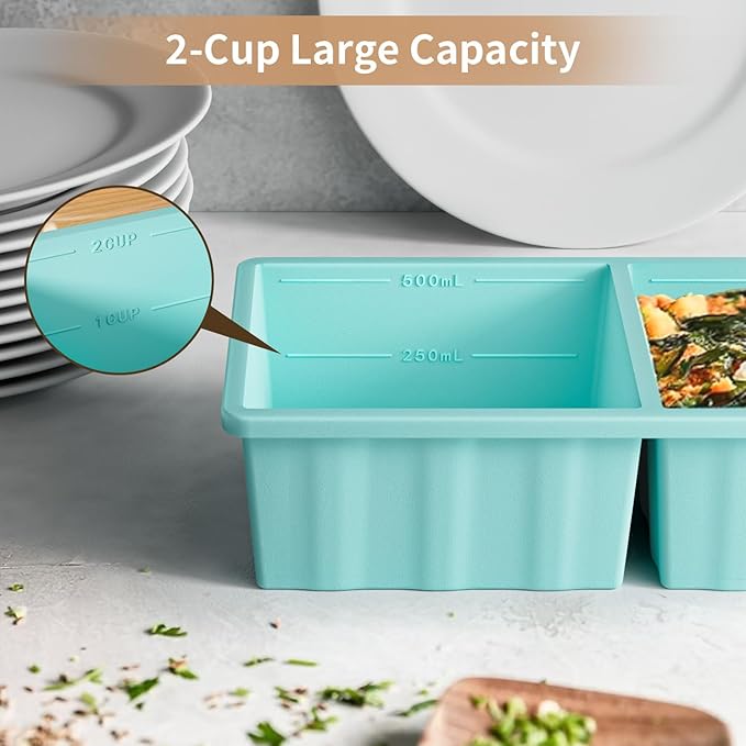 Silicone Freezer Tray for Soup Ice Cubes: 2-Cup Freezing Tray for Meal Prep - 2 Pack Silicon Soup Portion Freeze Tray Make Stock Souped Ice Cube