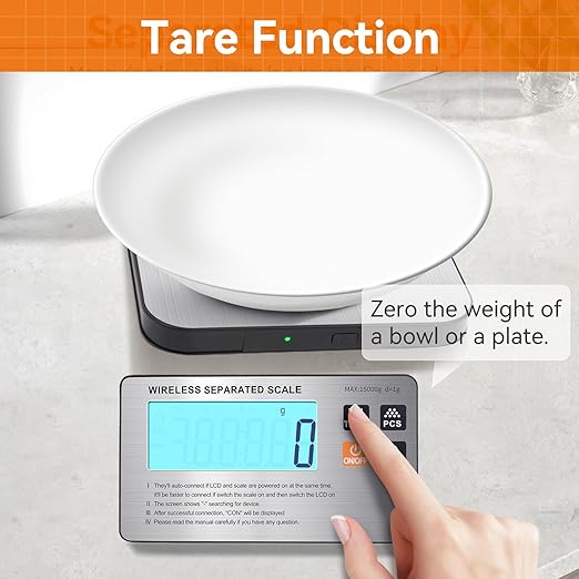 Wireless Separated Food Scale, 33 lb Digital Kitchen Split Scales Weight Grams and Ounces for Baking Cooking and Meal Prep, LCD Display, 7 Units with Tare Function (Batteries Included)