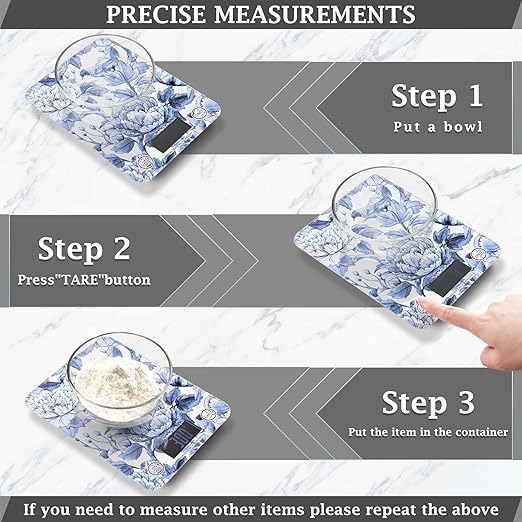 Food Scale Kitchen Digital Scale Food Ounces and Grams Dieting Baking Cooking Waterproof Glass Panels LCD Display,4 Units Scale Tare Function Blue and White