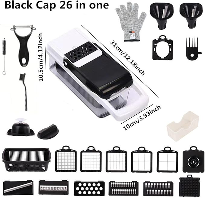Mandoline Slicer, 12 Blade Vegetable Chopper Cucumber Slicer Potato Slicer Onion Slicer,Food Chopper with Container(26pcs, White)