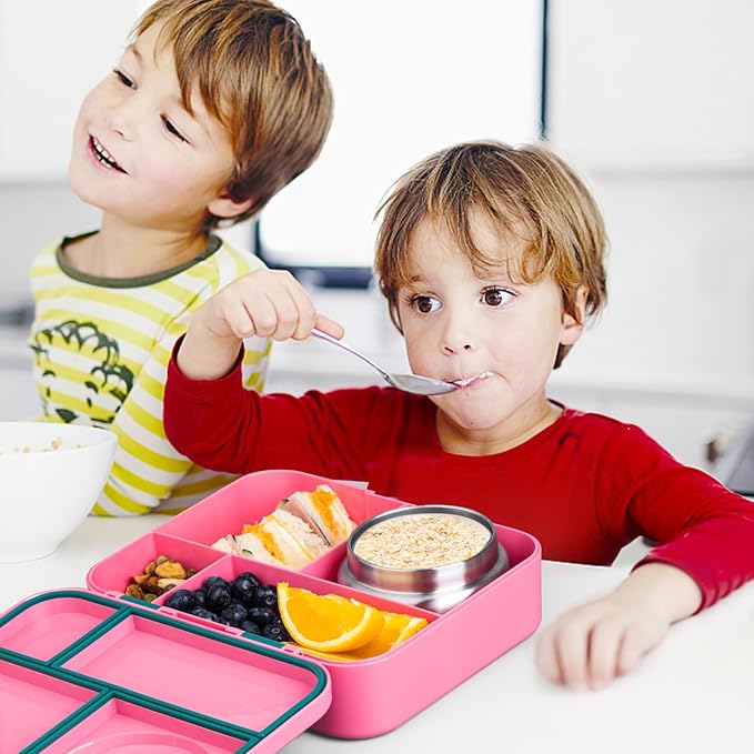Bento Lunch Box for kids With 8oz Soup Thermo,Leak-proof Lunch Containers with 4 Compartment,Thermo Food Jar, BPA Free,Travel, School
