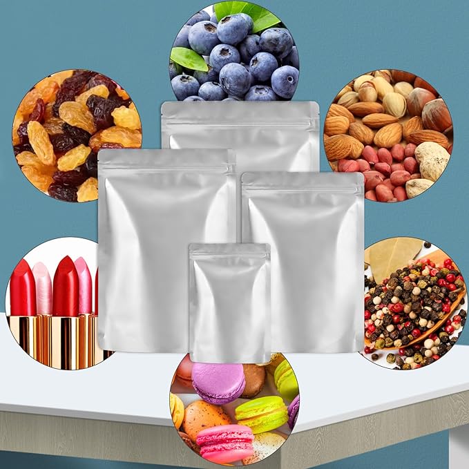 0.5 Pint Kitchen Storage Bags Fresh Saver Mylar Bags with Labels, Stand Up Mylar Bag Resealable and Heat Sealable for Long Term Food Storage,Thick 4.75 Mil, 5"x7" (50Pack-0.5Pint)