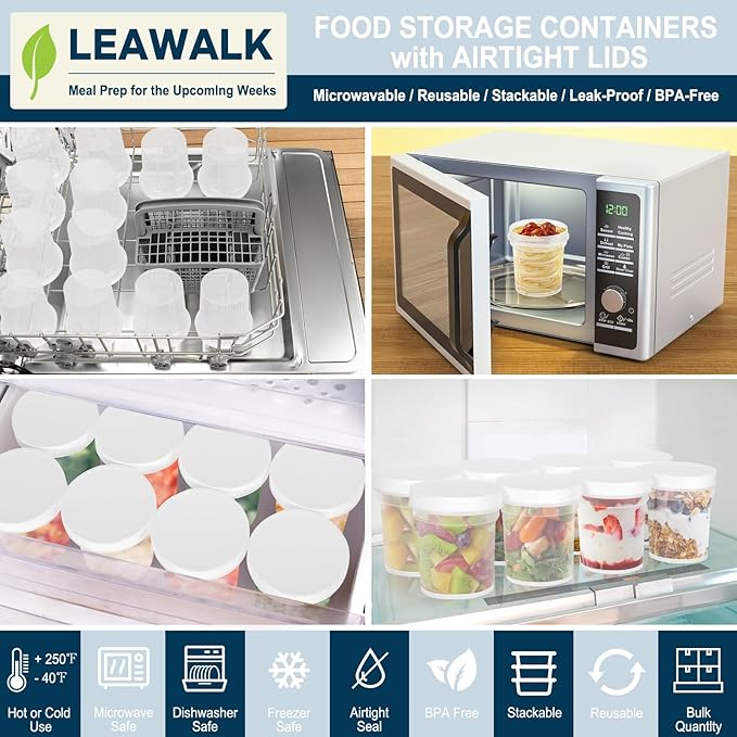 16oz 12Pack Reusable Freezer Food Storage Containers with Airtight Twist Top Lid. Overnight Oats Containers with Lids BPA-Free. Plastic Soup Deli Container with Lids Microwave/Dishwasher/Freezer Safe