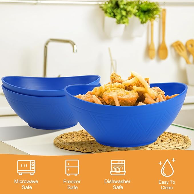 Homienly Salad Bowls 60 OZ Large Serving Bowls Wheat Straw Bowls Set of 2 Unbrekable Bowls for Kitchen, Serving, Camping, Fruit, Ramen Microwave and Dishwasher Safe - Blue