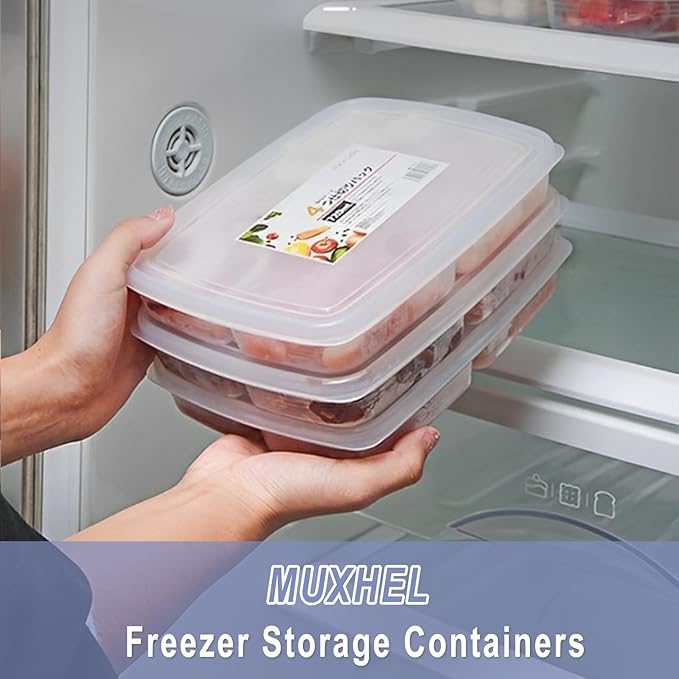 8 Pcs 4 Compartment Food Storage Containers with Lids, BPA-Free Divided Serving Tray Container Reusable, Plastic Freezer Storage Containers for Storing Fruits, Vegetables, Meat