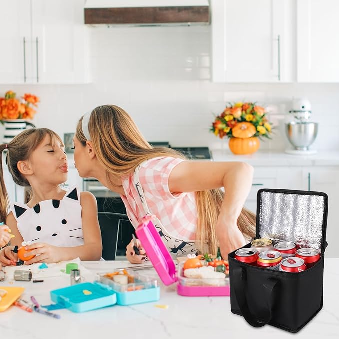 10 Pack Insulated Lunch Bags Bulk, Reusable Cooler Bags, Leakproof Lunch Boxes Set, Waterproof Thermal Cooler Bags, Insulated Beverage Bag for Women Men Work Picnic Beach(Black)