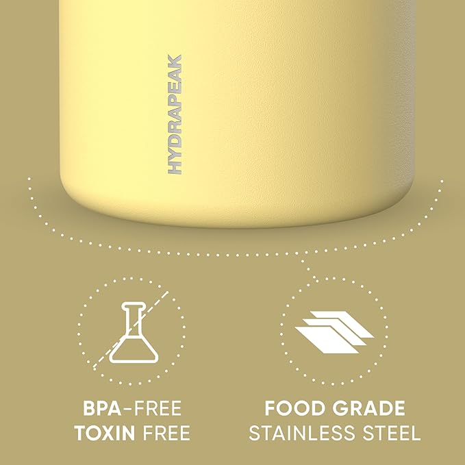 Hydrapeak 32oz Stainless Steel Vacuum Insulated Thermos Food Jar | Thermos for Hot Food and Cold Food, Wide Mouth Leak-Proof Soup Thermos for Adults, 10 Hours Hot and 16 Hours Cold (Canary)