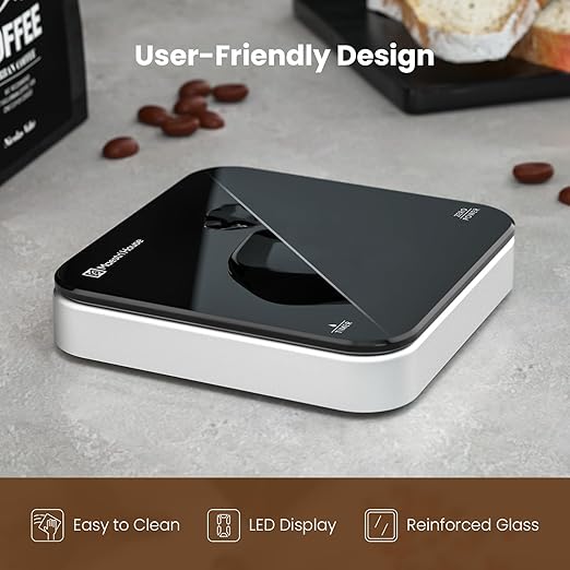 Rechargeable Mini Coffee Scale with Timer, Maestri House Espresso Scale, 2kg/0.1g Accurate Scale for Espresso and Pour-Over Coffee, Portable Digital Kitchen Scale with Automatic Timing(Black&Silver)